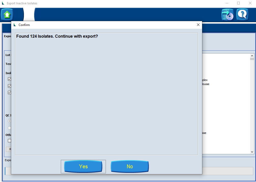 Export confirmation screen